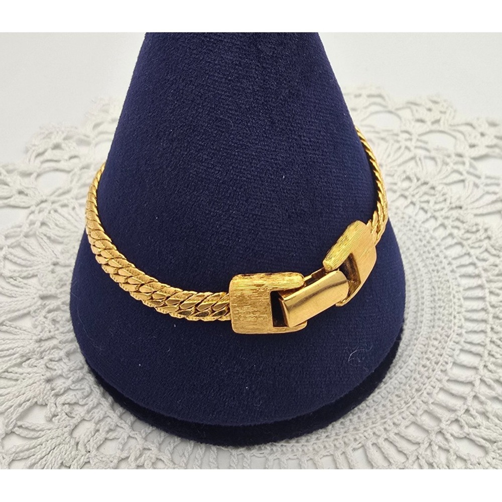 Vintage Napier Chain Bracelet 1cm Gold Tone Herringbone 7"